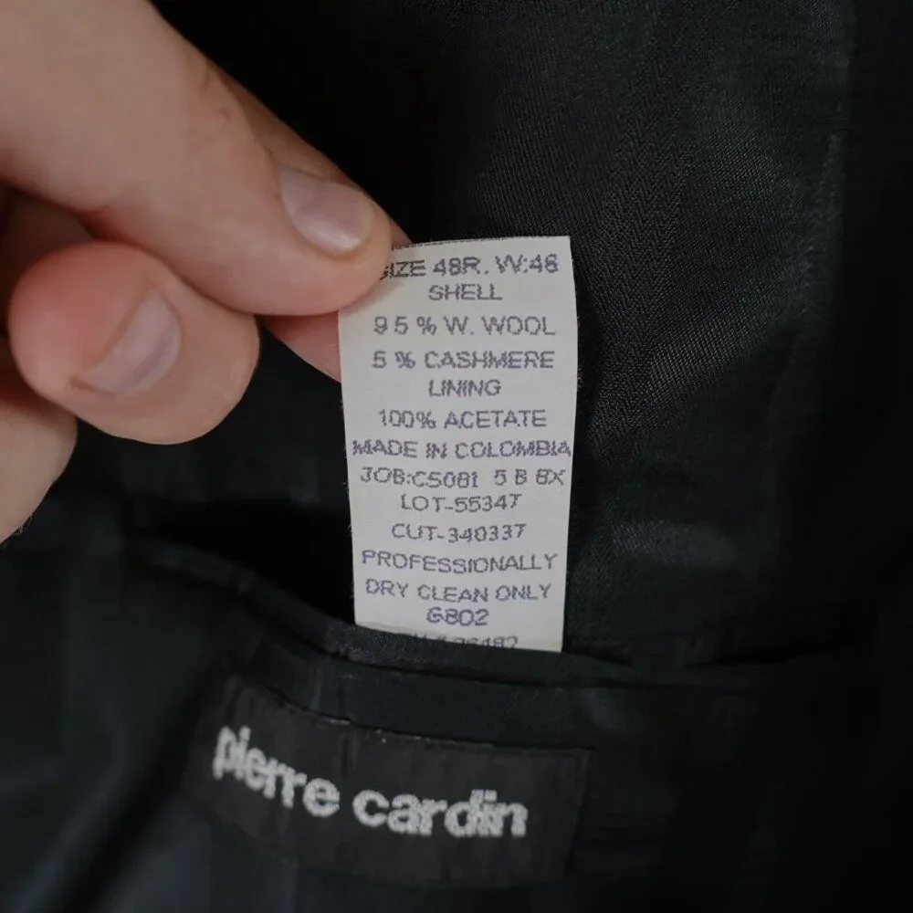 Pierre Cardin Wool Cashmere Black Blazer‎ 48R 2 Button